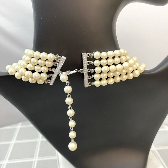 Vtg 50s Pearlized Beads Adjustable Necklace 5 Strand Aurora Borealis Beads Japan - Picture 2 of 7